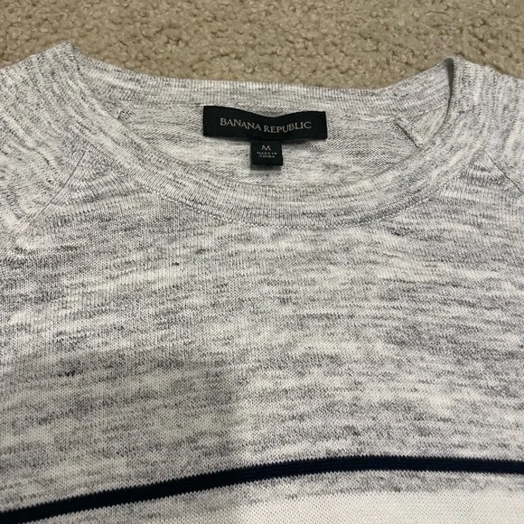 Banana Republic | Men’s Gray and Yellow Striped Sweater | size M | 100% cotton - Picture 3 of 5